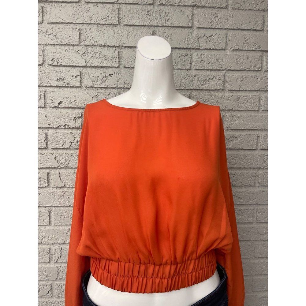 TIMING Orange Lace-Up Back Smocked Waist Blouse Size M